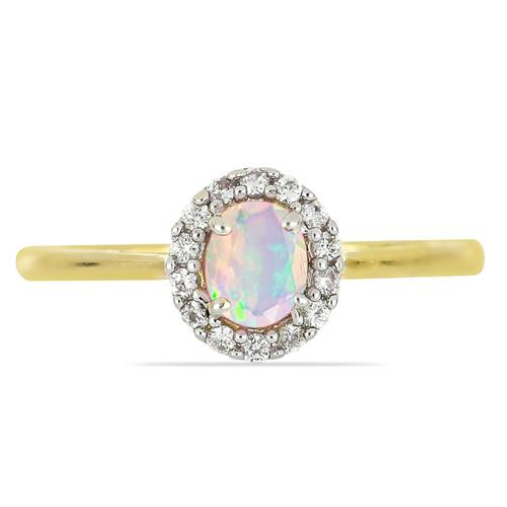 BUY 14K GOLD NATURAL ETHIOPIAN OPAL GEMSTONE HALO RING