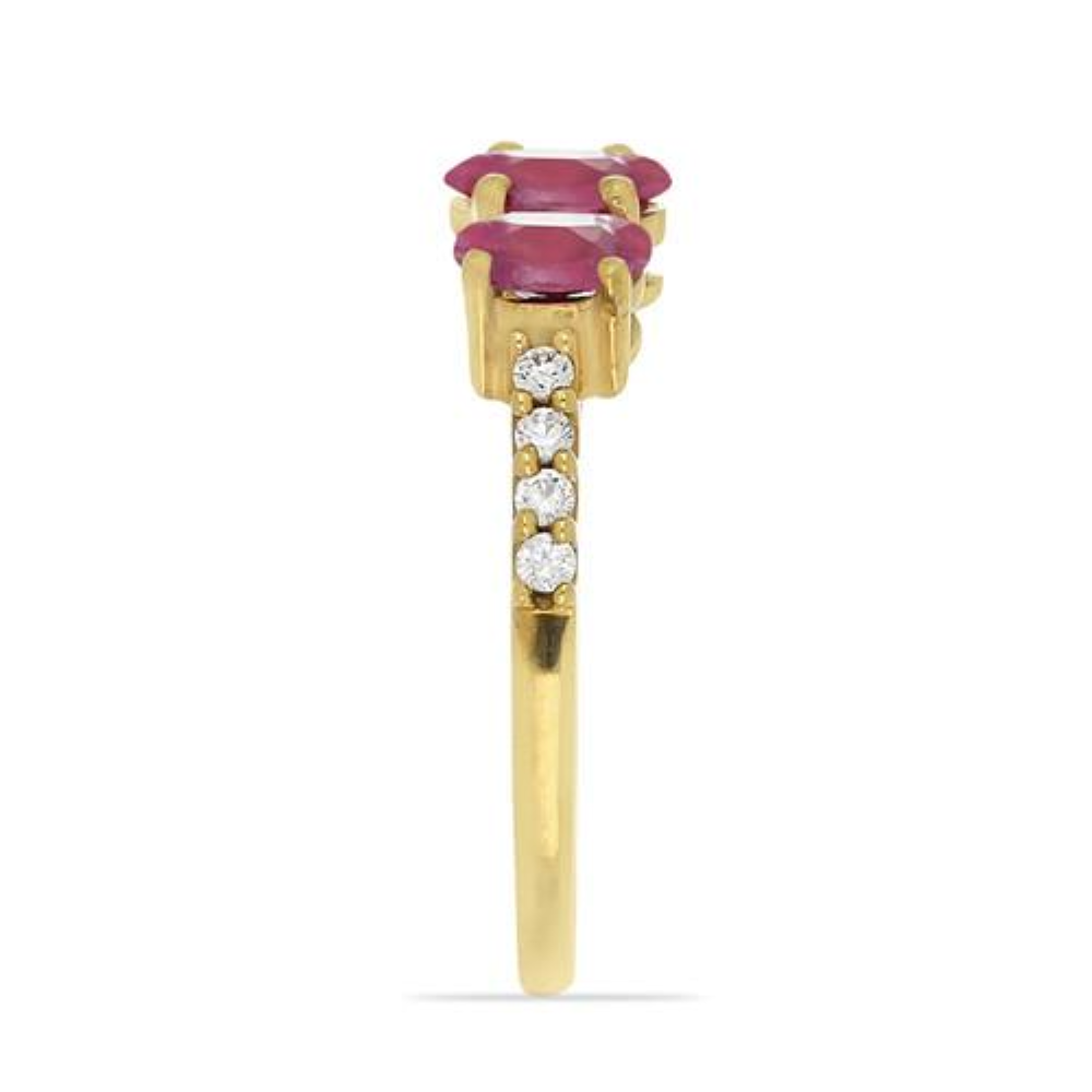 BUY 14K GOLD NATURAL GLASS FILLED RUBY GEMSTONE CLASSIC RING WITH WHITE DIAMOND