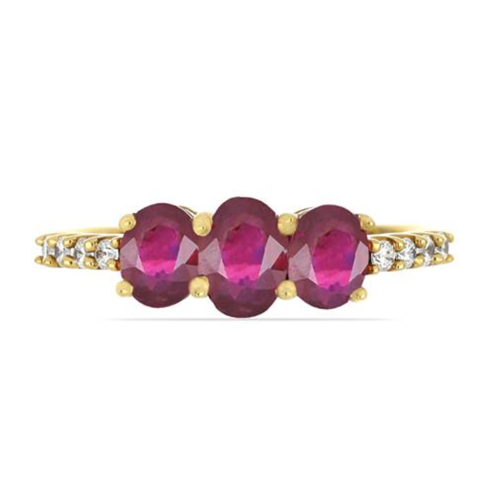 BUY 14K GOLD NATURAL GLASS FILLED RUBY GEMSTONE CLASSIC RING WITH WHITE DIAMOND
