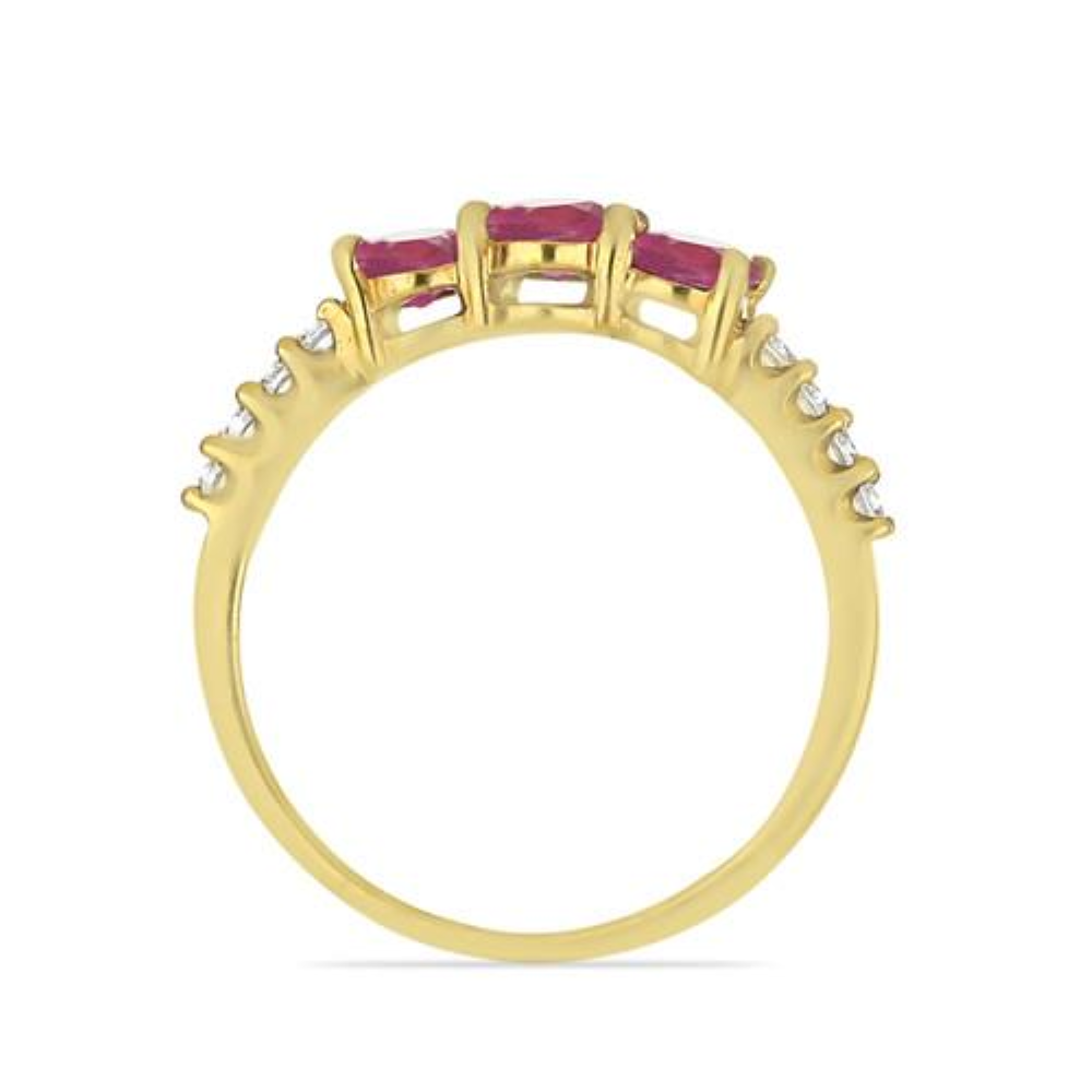 BUY 14K GOLD NATURAL GLASS FILLED RUBY GEMSTONE CLASSIC RING WITH WHITE DIAMOND