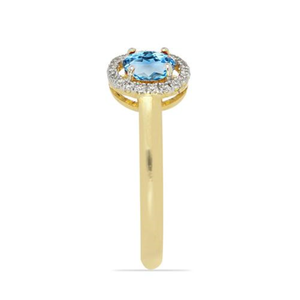 BUY REAL SWISS BLUE TOPAZ GEMSTONE 14K GOLD WHITE DIAMOND HALO RING