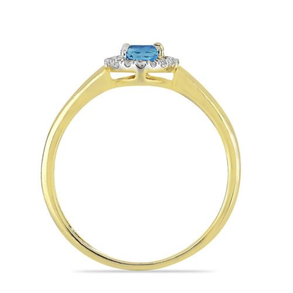 BUY REAL SWISS BLUE TOPAZ GEMSTONE 14K GOLD WHITE DIAMOND HALO RING