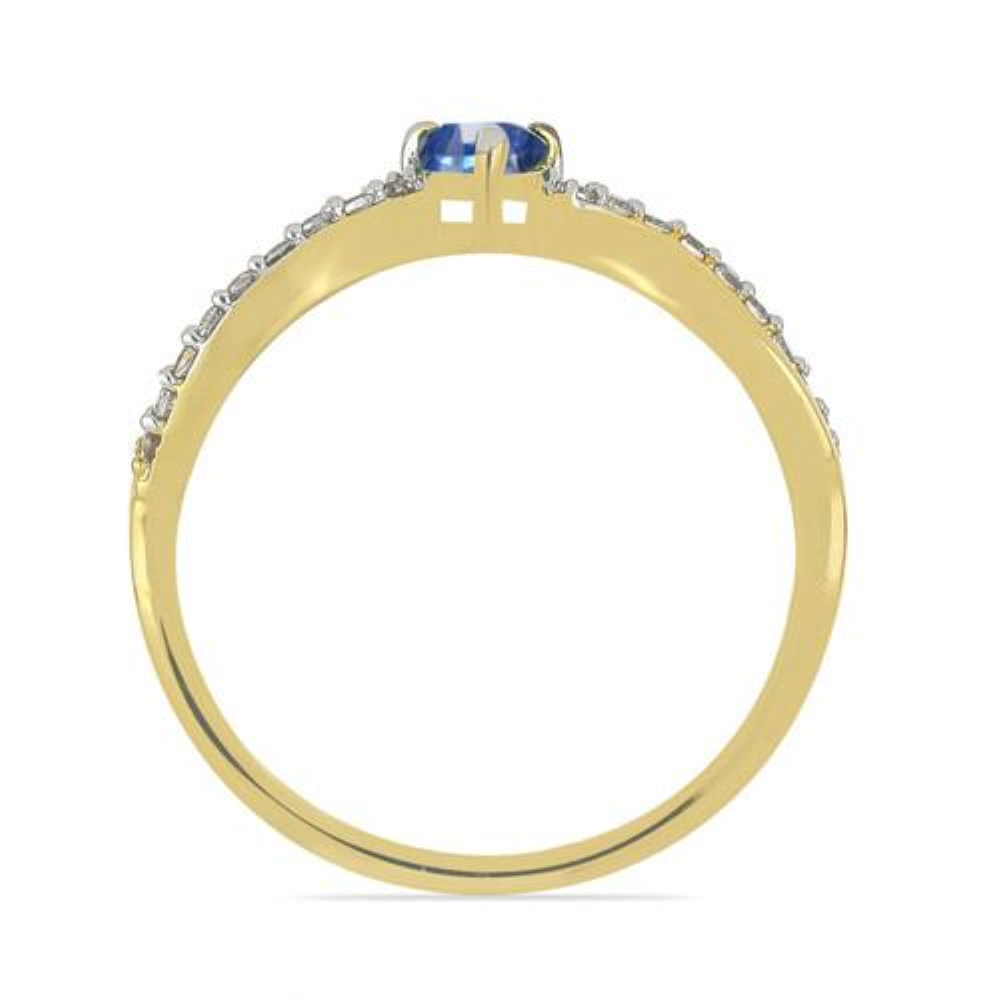 BUY 14K GOLD NATURAL BLUE KYANITE GEMSTONE CLASSIC RING WITH WHITE DIAMOND