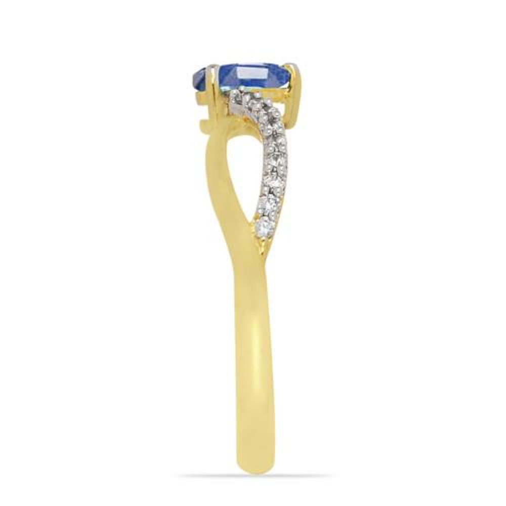 BUY 14K GOLD NATURAL BLUE KYANITE GEMSTONE CLASSIC RING WITH WHITE DIAMOND