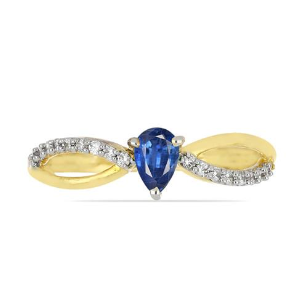 BUY 14K GOLD NATURAL BLUE KYANITE GEMSTONE CLASSIC RING WITH WHITE DIAMOND