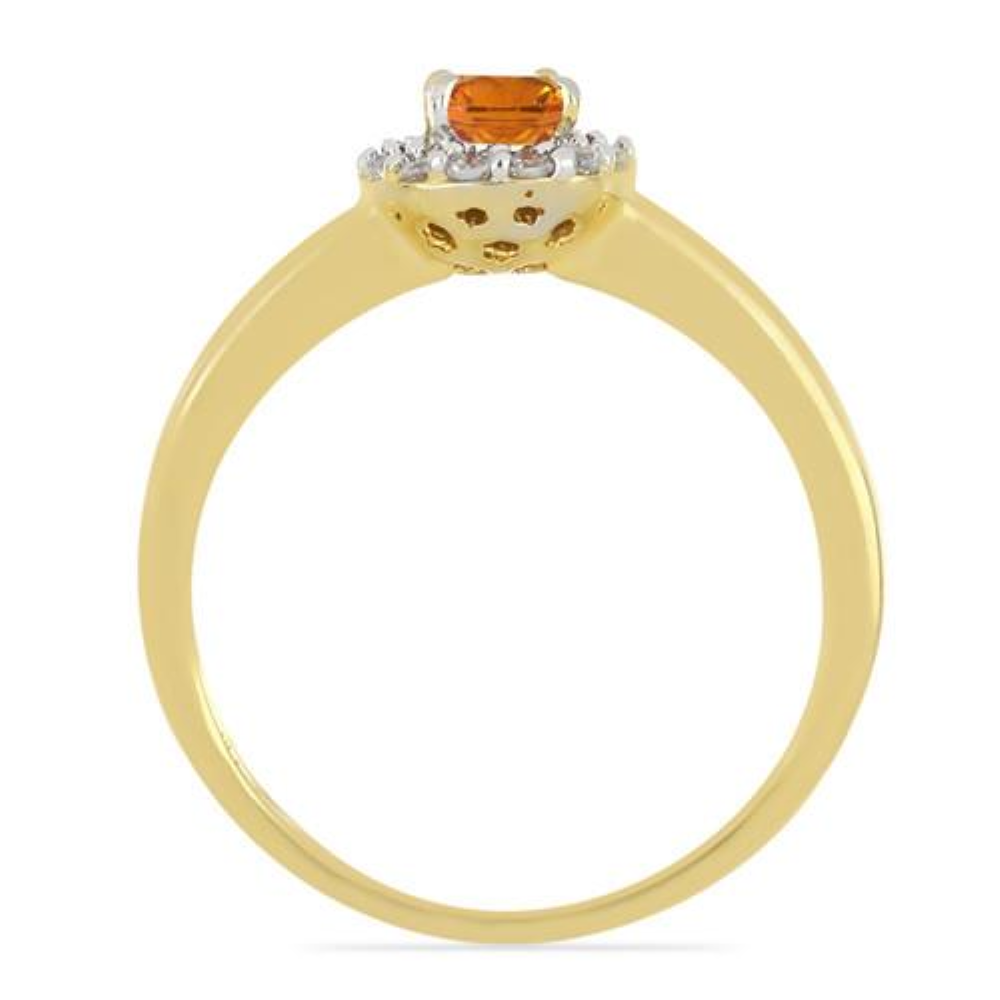 BUY 14K GOLD  NATURAL MADEIRA CITRINE GEMSTONE HALO RING WITH WHITE DIAMOND