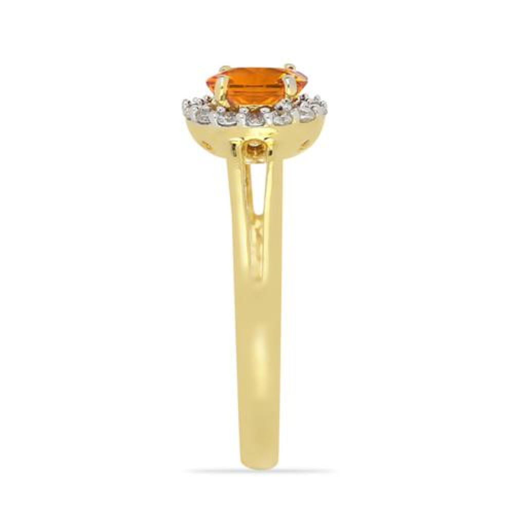 BUY 14K GOLD  NATURAL MADEIRA CITRINE GEMSTONE HALO RING WITH WHITE DIAMOND