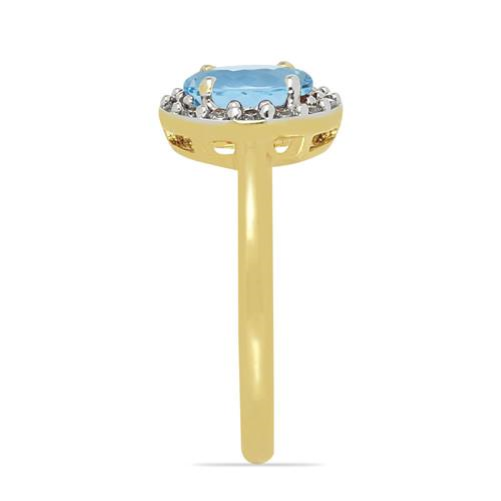 BUY 14K GOLD REAL AQUAMARINE GEMSTONE HALO RING WITH WHITE DIAMOND