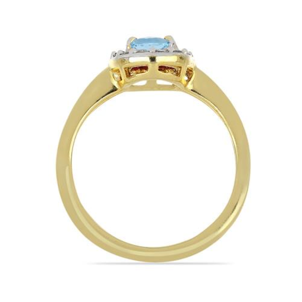 BUY 14K GOLD REAL AQUAMARINE GEMSTONE HALO RING WITH WHITE DIAMOND
