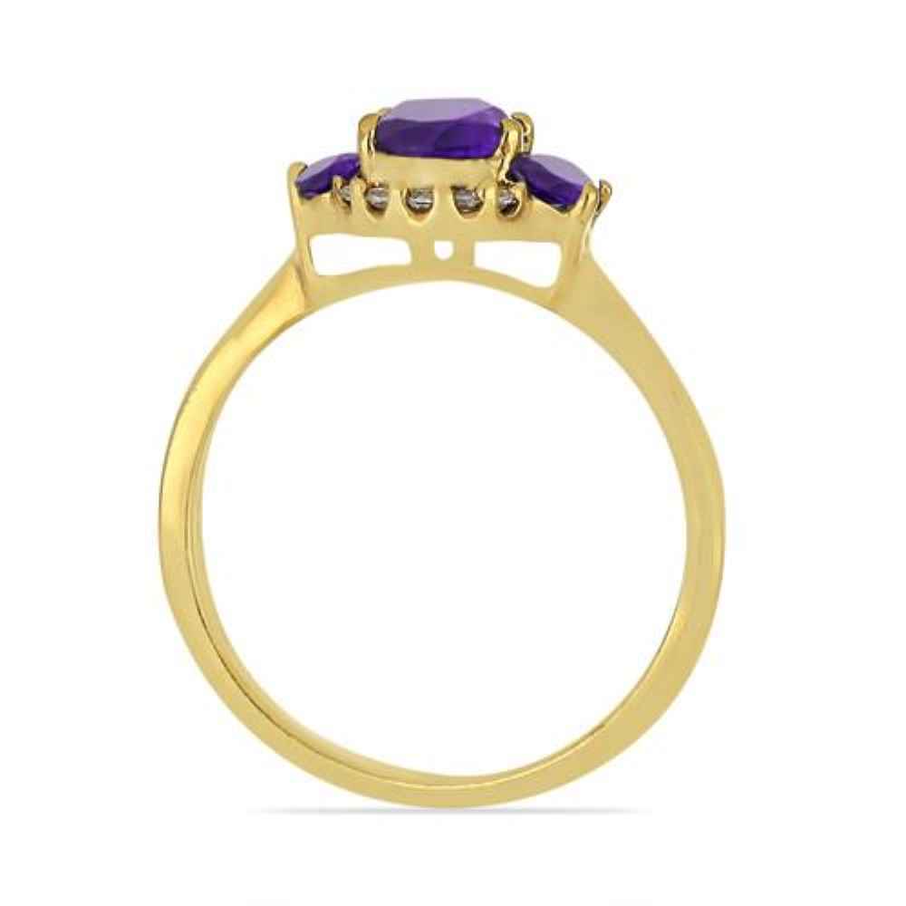 BUY REAL AFRICAN AMETHYST GEMSTONE WITH WHITE DIAMOND CLASSIC RING