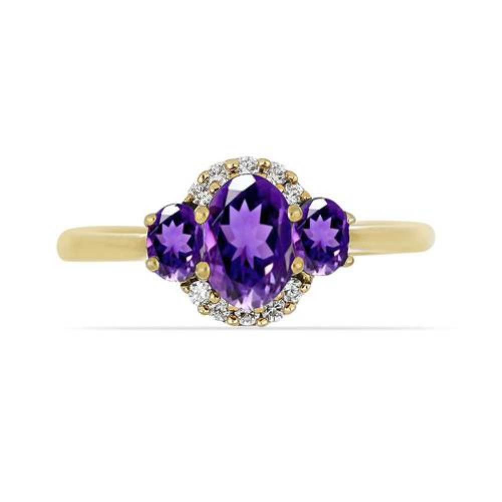 BUY REAL AFRICAN AMETHYST GEMSTONE WITH WHITE DIAMOND CLASSIC RING