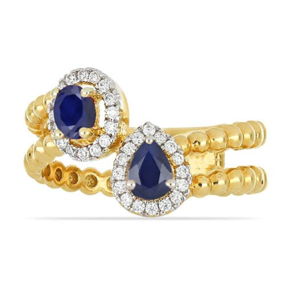 BUY 14K GOLD NATURAL BLUE SAPPHIRE CLASSIC RING WITH WHITE DIAMOND