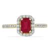 BUY 14K GOLD NATURAL GLASS FILLED RUBY GEMSTONE WHITE DIAMOND HALO RING