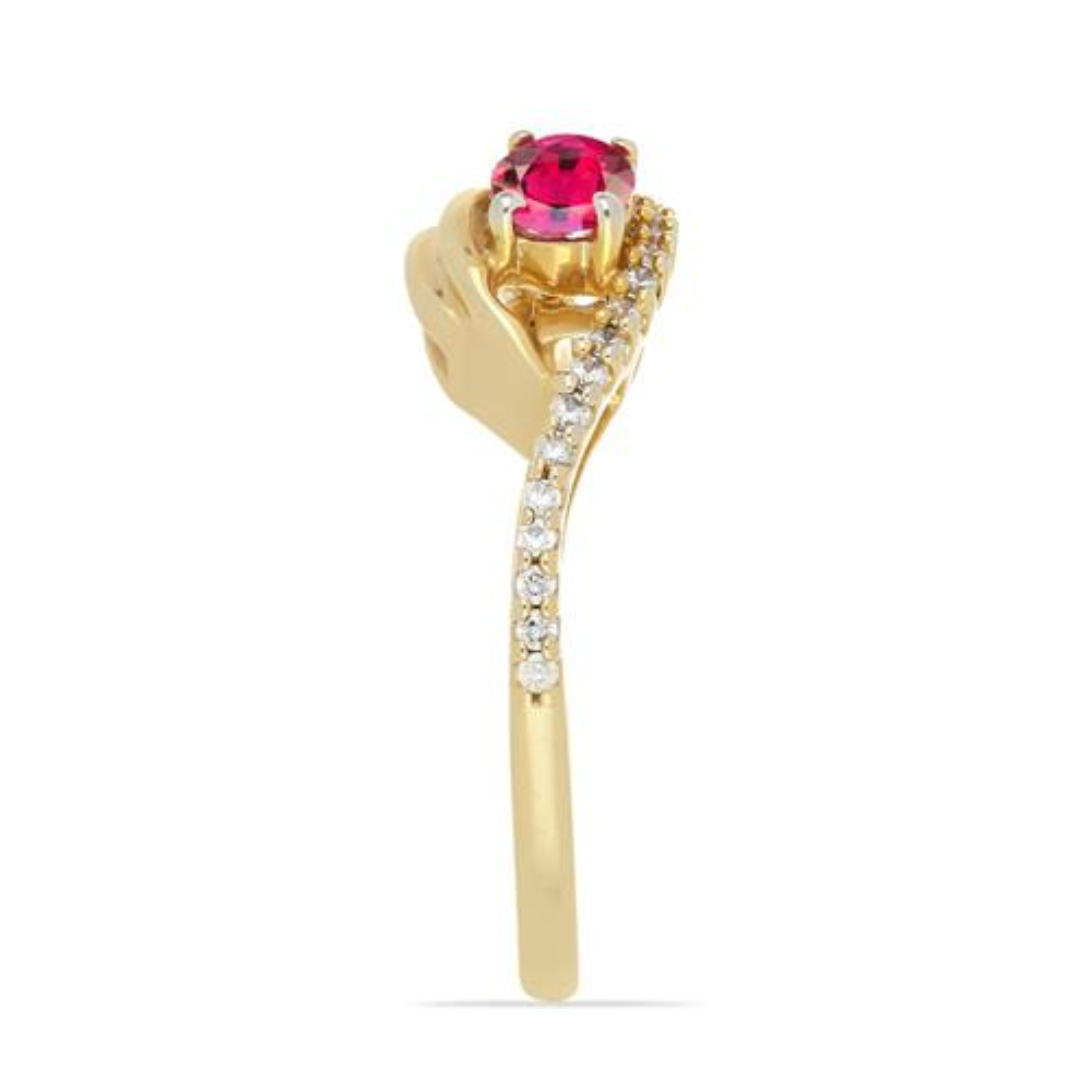 BUY 14K GOLD NATURAL RUBELITE GEMSTONE CLASSIC RING WITH WHITE DIAMOND