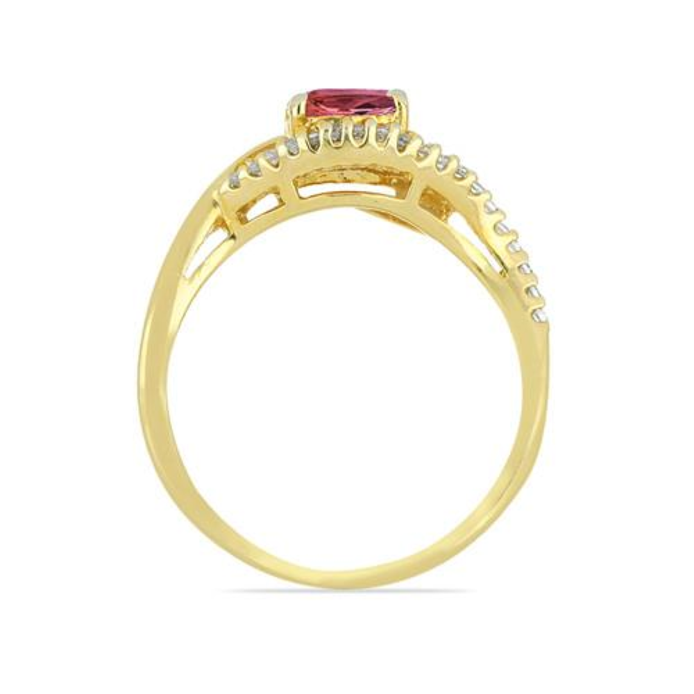 BUY 14K GOLD NATURAL RUBELITE GEMSTONE CLASSIC RING WITH WHITE DIAMOND