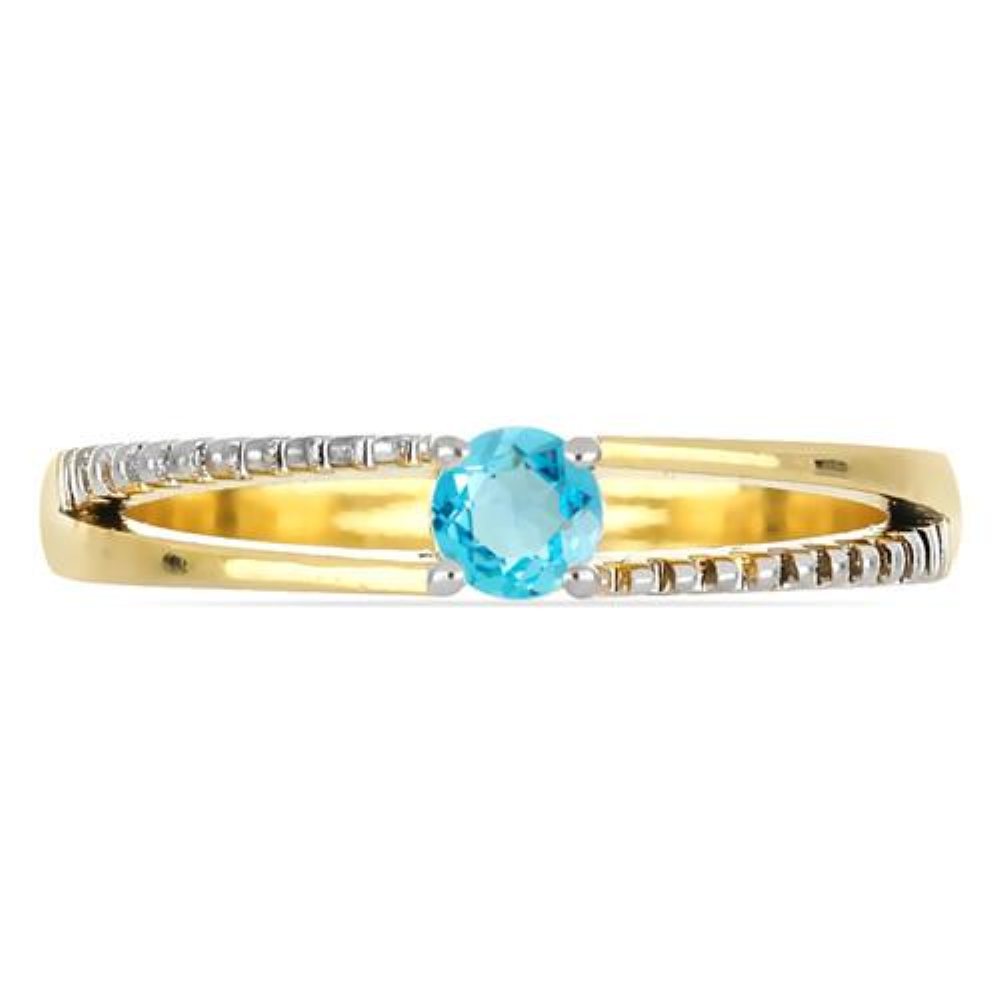 BUY 14K GOLD REAL APATITE GEMSTONE RING WITH WHITE DIAMOND