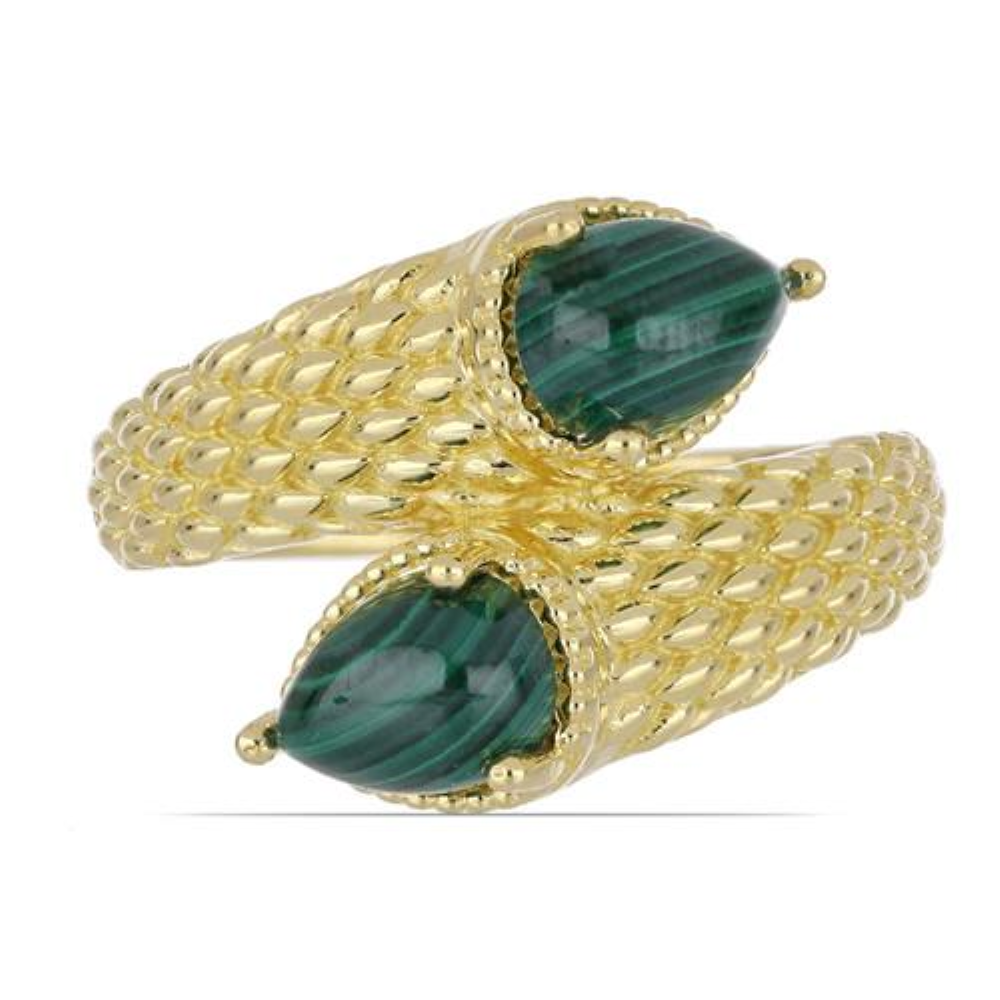 BUY 925 SILVER GOLD PLATED NATURAL MALACHITE GEMSTONE RING