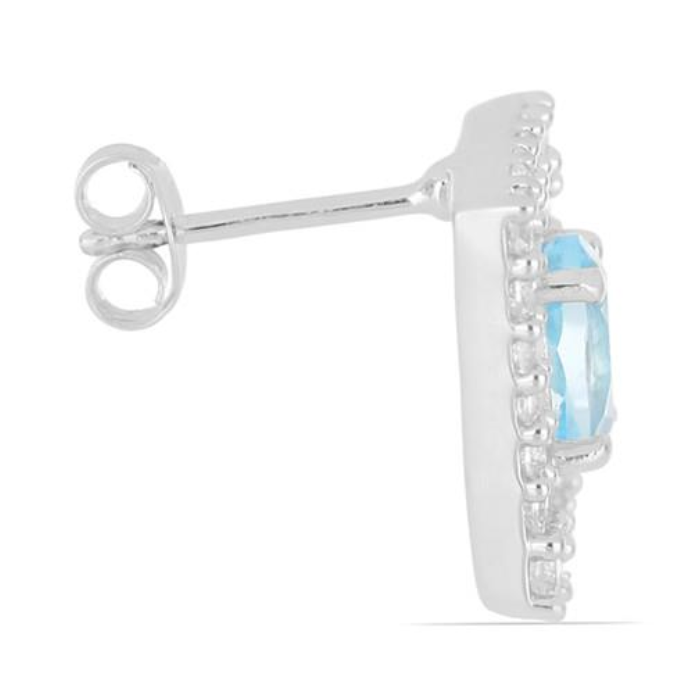 BUY 925 SILVER NATURAL SKY BLUE TOPAZ GEMSTONE HALO EARRINGS