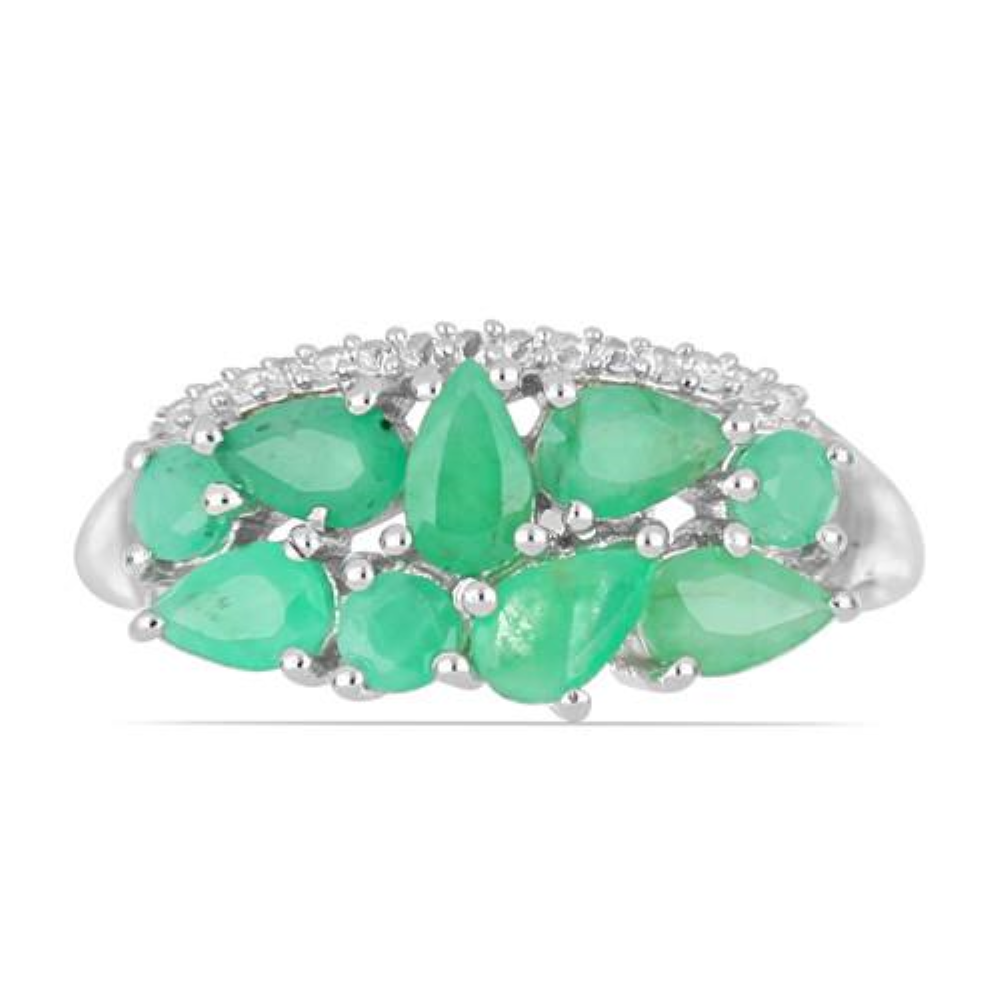 BUY NATURAL EMERALD GEMSTONE RING IN STERLING SILVER