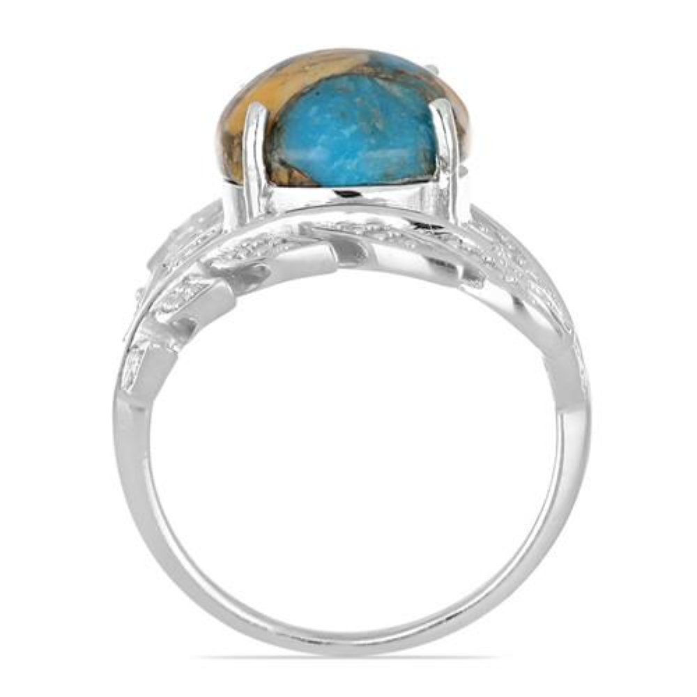 BUY 925 SILVER NATURAL OYSTER TURQUOISE GEMSTONE BIG STONE RING