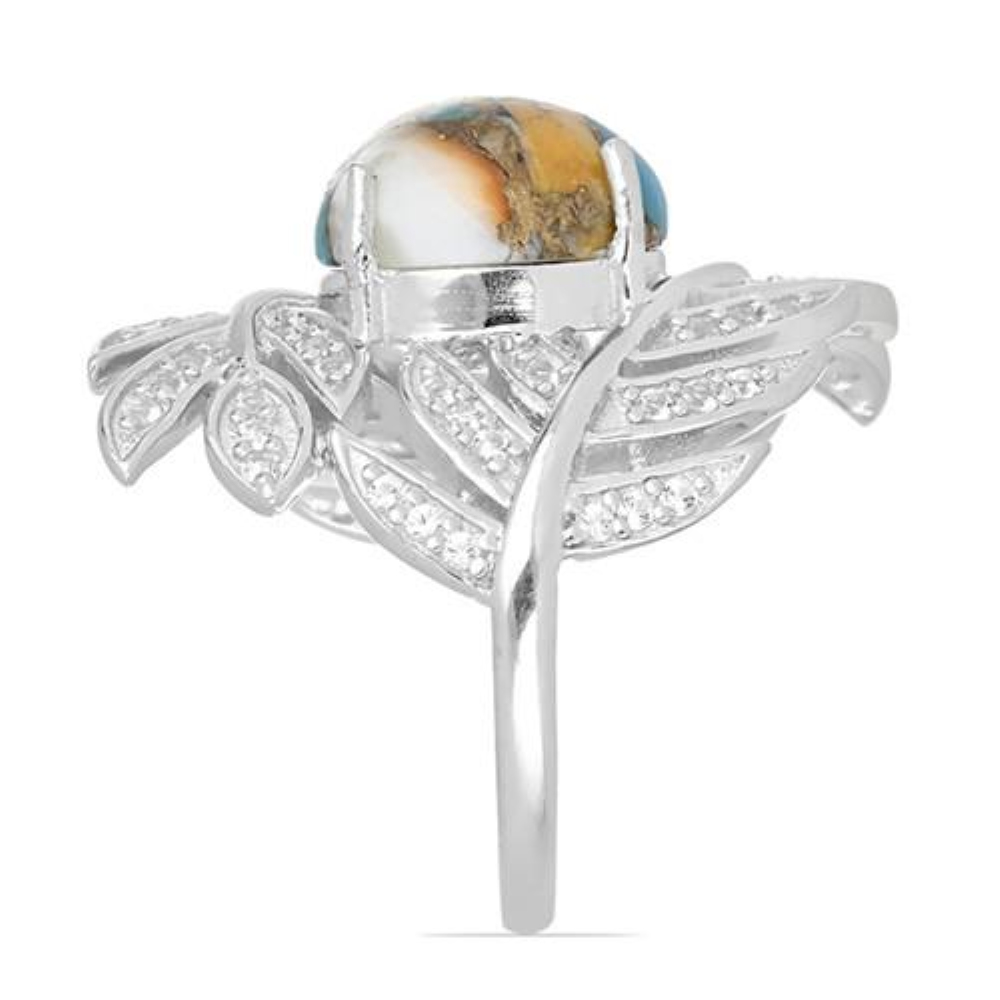 BUY 925 SILVER NATURAL OYSTER TURQUOISE GEMSTONE BIG STONE RING