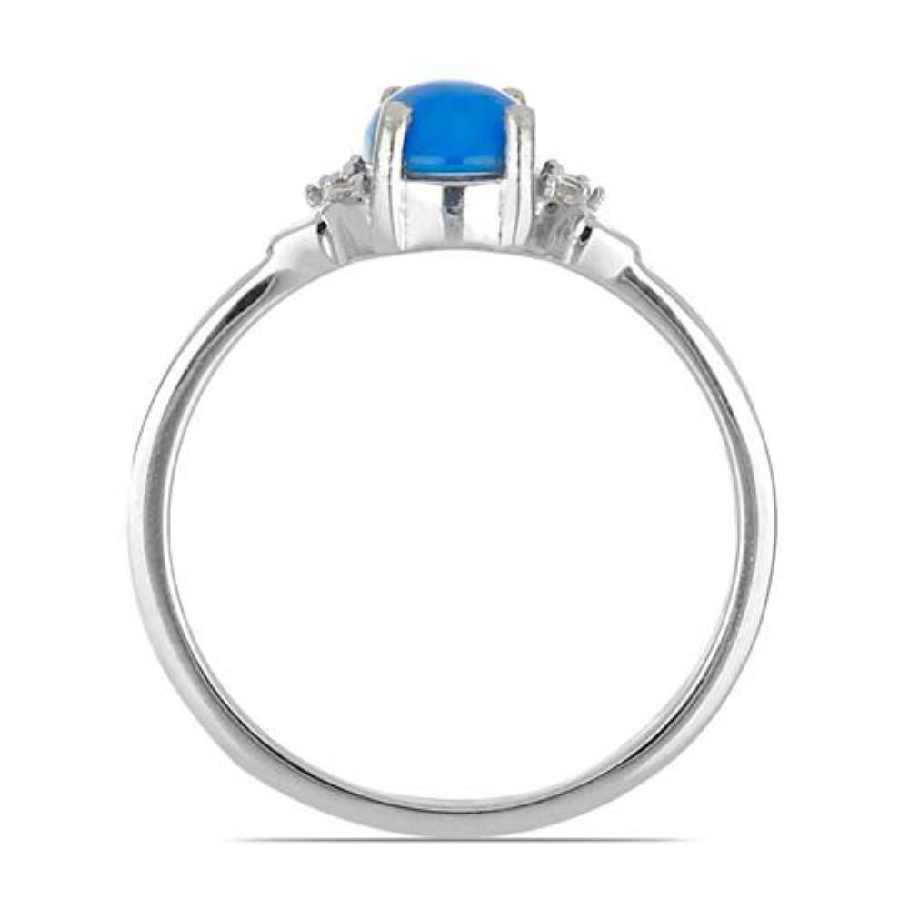 BUY STERLING SILVER NATURAL BLUE ETHIOPIAN OPAL GEMSTONE CLASSIC RING