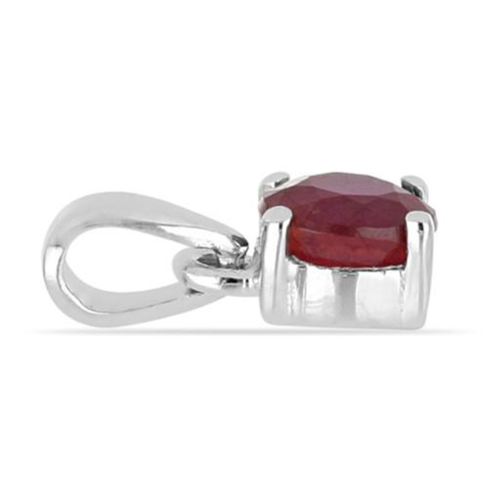 BUY STERLING SILVER NATURAL GLASS FILLED RUBY SINGLE STONE PENDANT