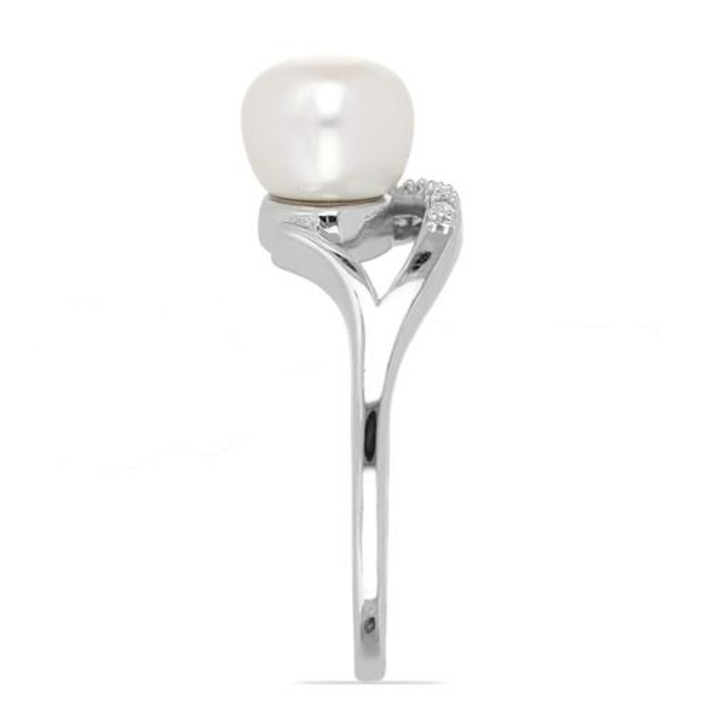 BUY NATURAL WHITE FRESHWATER PEARL GEMSTONE  STYLISH RING IN STERLING SILVER
