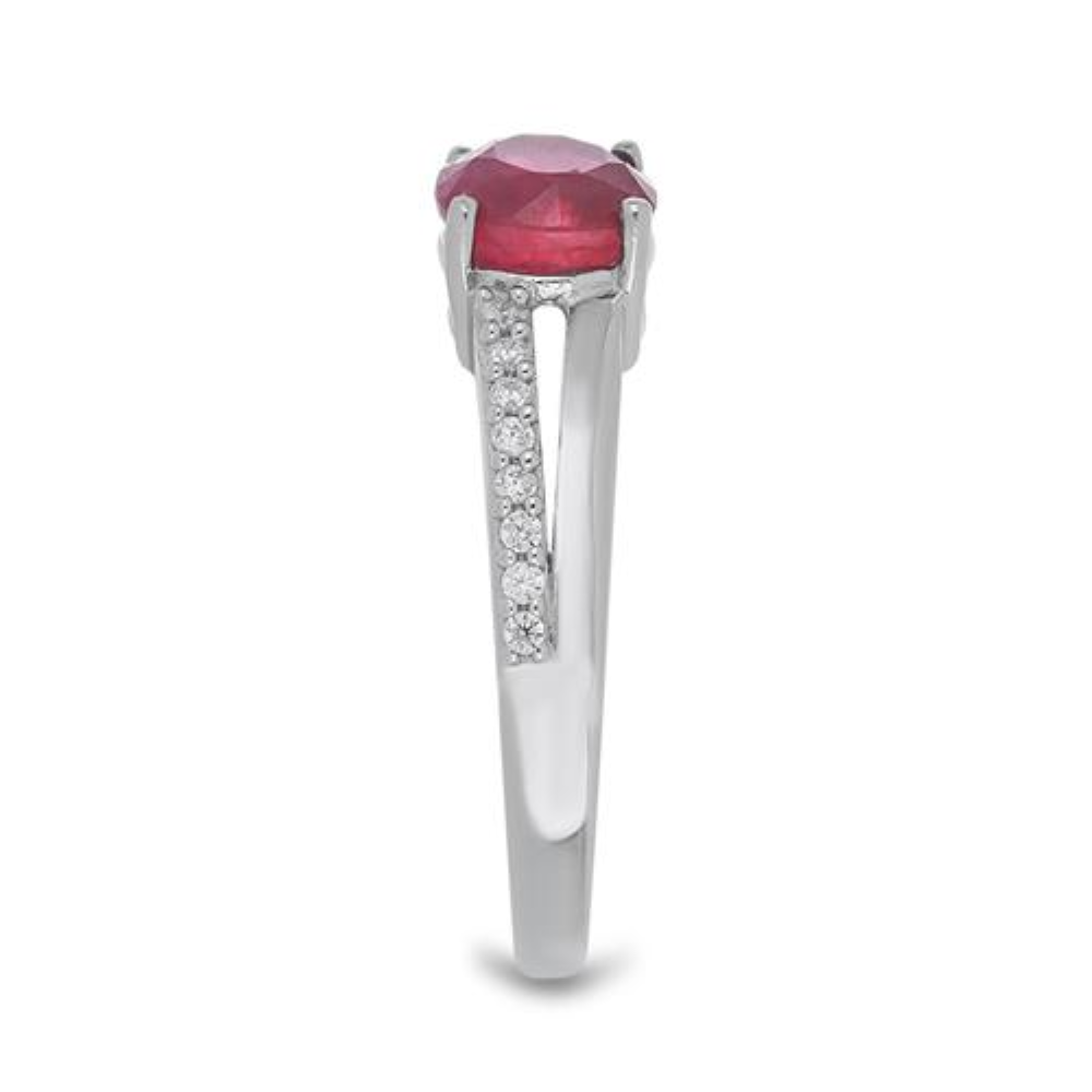 BUY STERLING SILVER GLASS FILLED RUBY WITH WHITE ZIRCON GEMSTONE CLASSIC RING