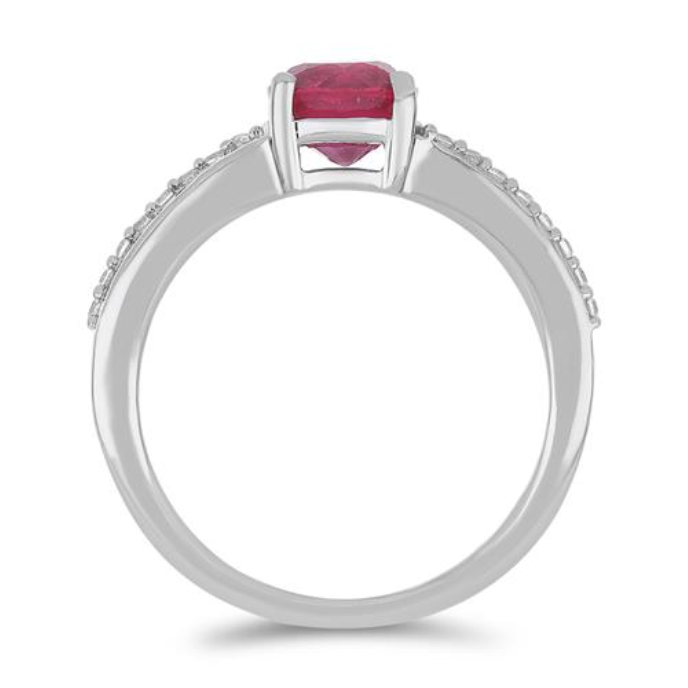 BUY STERLING SILVER GLASS FILLED RUBY WITH WHITE ZIRCON GEMSTONE CLASSIC RING