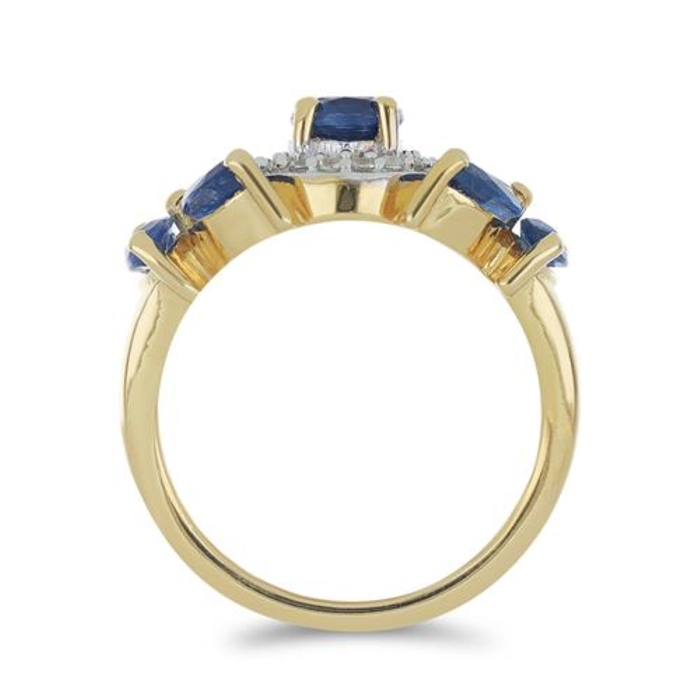BUY STERLING SILVER NATURAL BLUE KYANITE WITH WHITE ZIRCON GEMSTONE CLUSTER RING