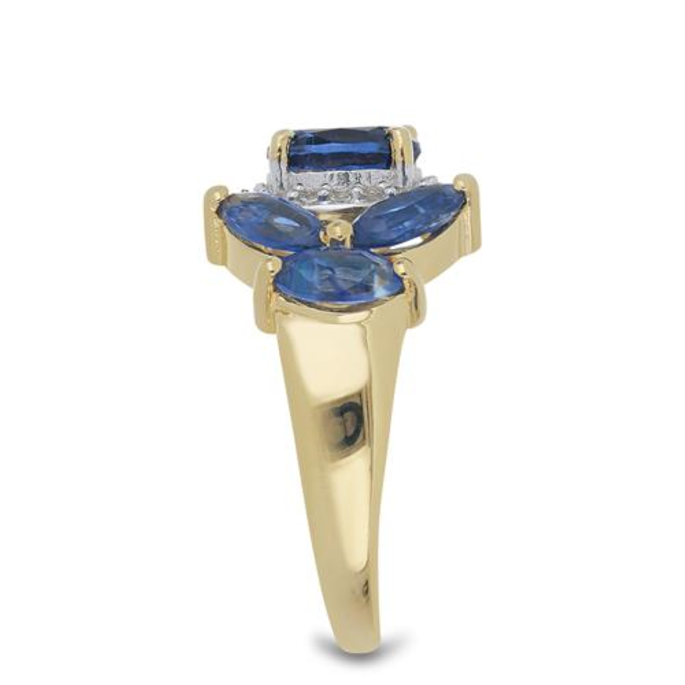 BUY STERLING SILVER NATURAL BLUE KYANITE WITH WHITE ZIRCON GEMSTONE CLUSTER RING
