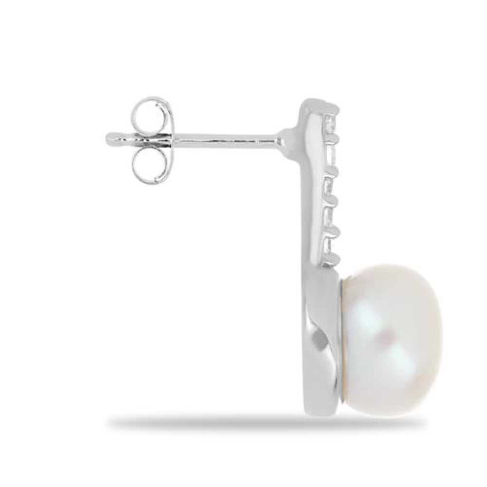 BUY NATURAL WHITE FRESHWATER PEARL GEMSTONE EARRING IN 925 SILVER 