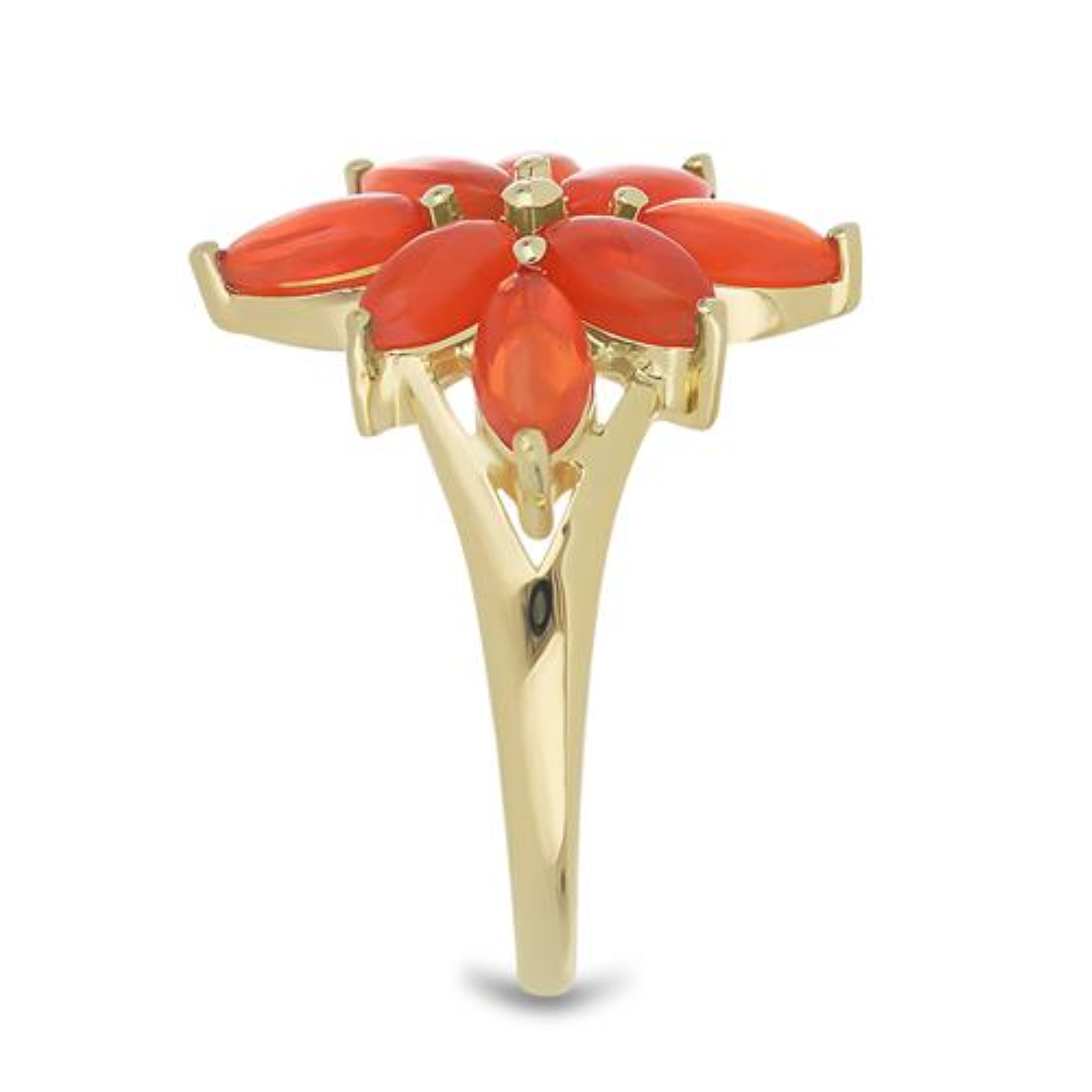 BUY 925 SILVER NATURAL ORANGE ETHIOPIAN OPAL GEMSTONE FLORAL RING 