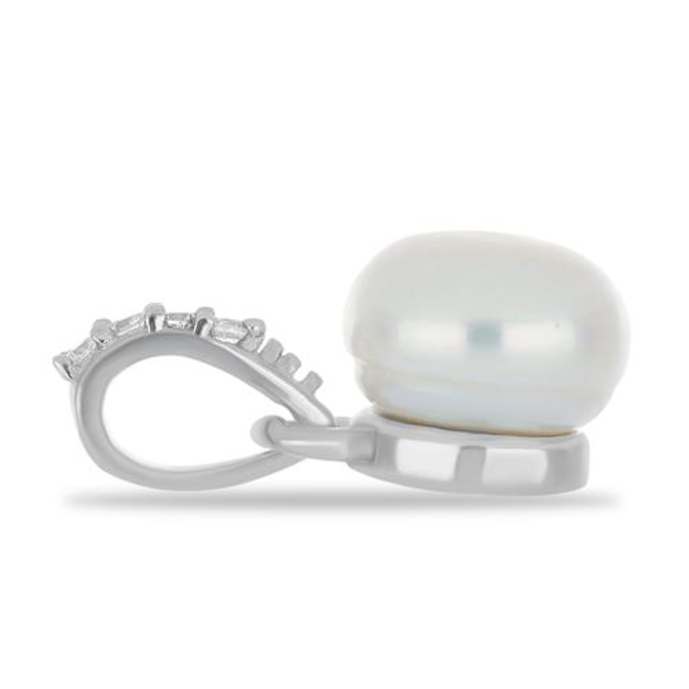 BUY STERLING SILVER NATURAL WHITE FRESHWATER PEARL WITH WHITE ZIRCON GEMSTONE PENDANT