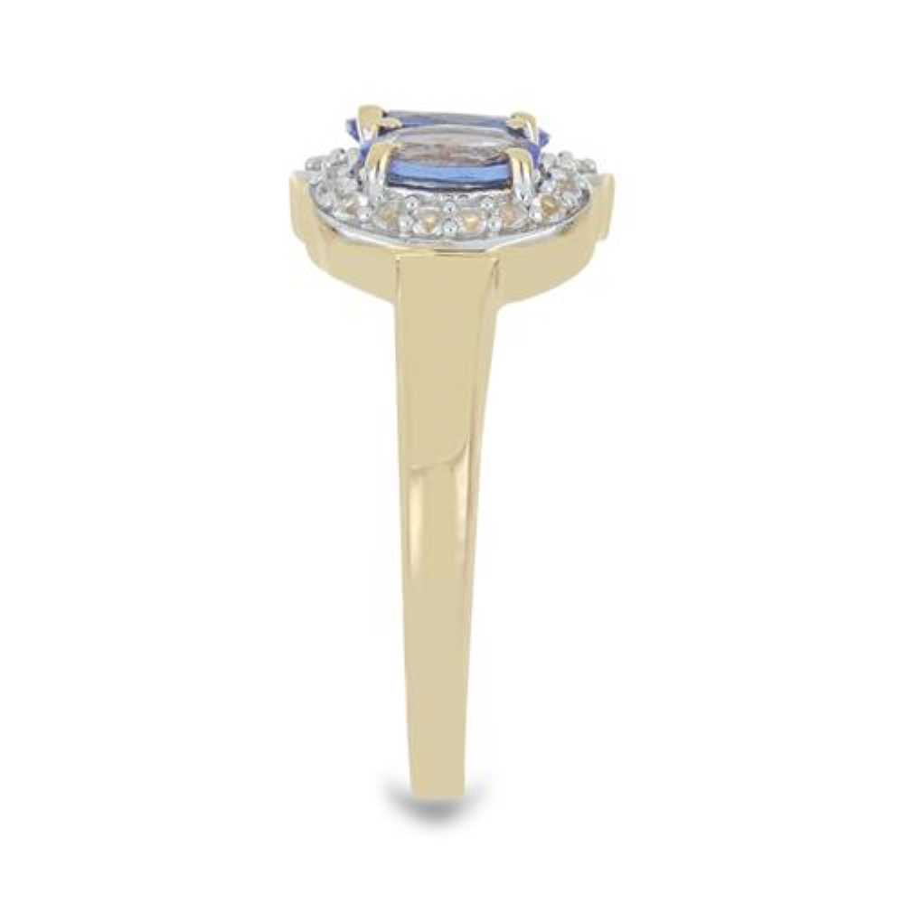 BUY REAL TANZANITE WITH WHITE ZIRCON GEMSTONE RING IN 925 SILVER 