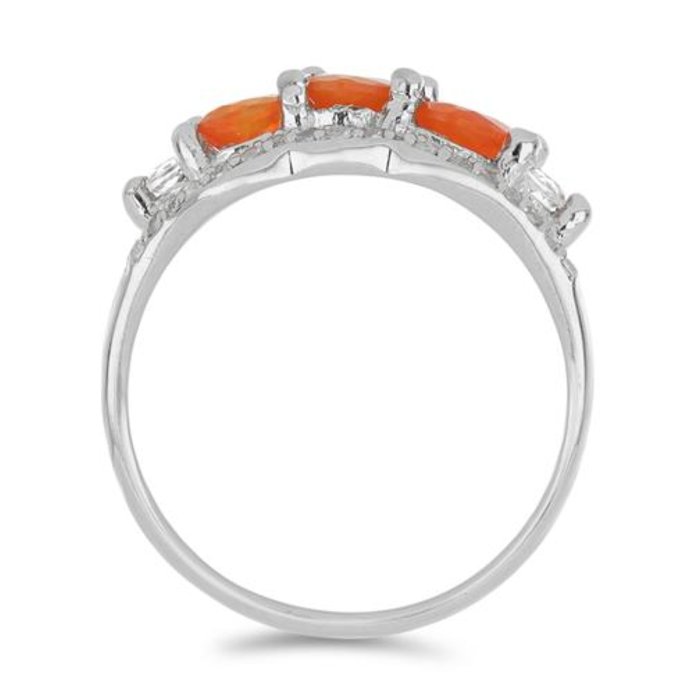 BUY STERLING SILVER NATURAL ORANGE ETHIOPIAN OPAL WITH WHITE ZIRCON GEMSTONE RING 