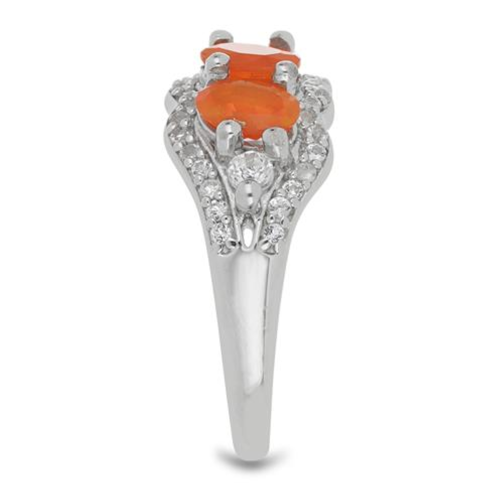 BUY STERLING SILVER NATURAL ORANGE ETHIOPIAN OPAL WITH WHITE ZIRCON GEMSTONE RING 