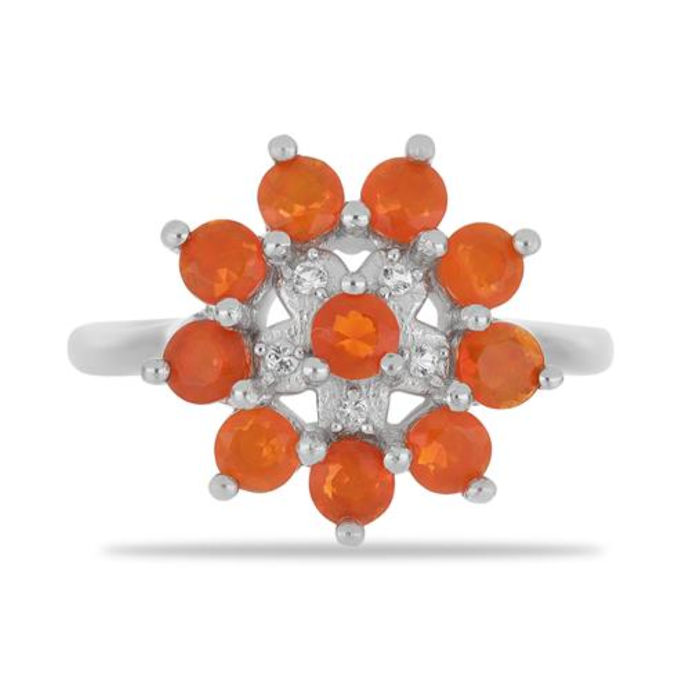 BUY STERLING SILVER ORANGE ETHIOPIAN OPAL WITH WHITE ZIRCON GEMSTONE RING 