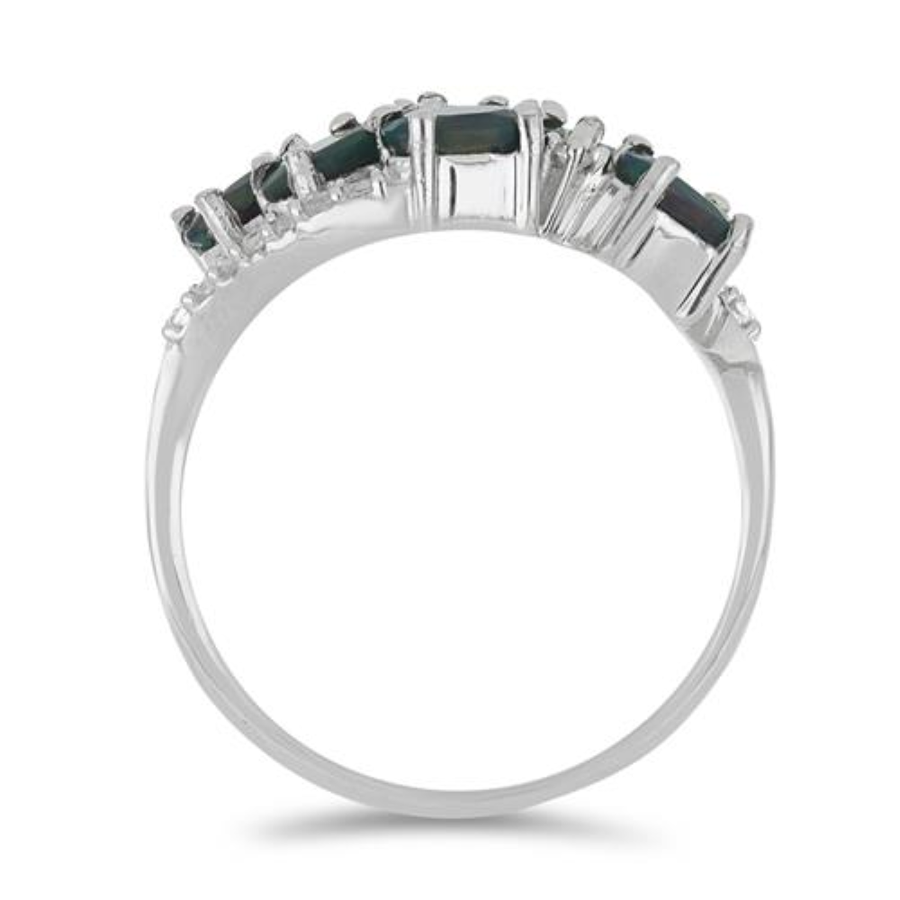 BUY STERLING SILVER NATURAL BLACK ETHIOPIAN OPAL WITH WHITE ZIRCON GEMSTONE RING 