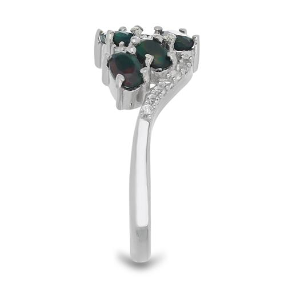  BUY STERLING SILVER NATURAL BLACK ETHIOPIAN OPAL WITH WHITE ZIRCON GEMSTONE RING 