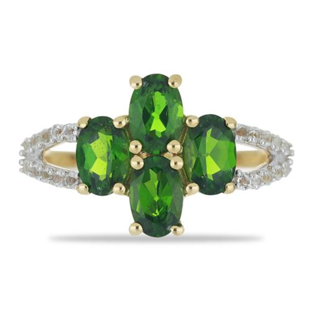 BUY STERLING SILVER CHROME DIOPSIDE WITH WHITE ZIRCON GEMSTONE RING 