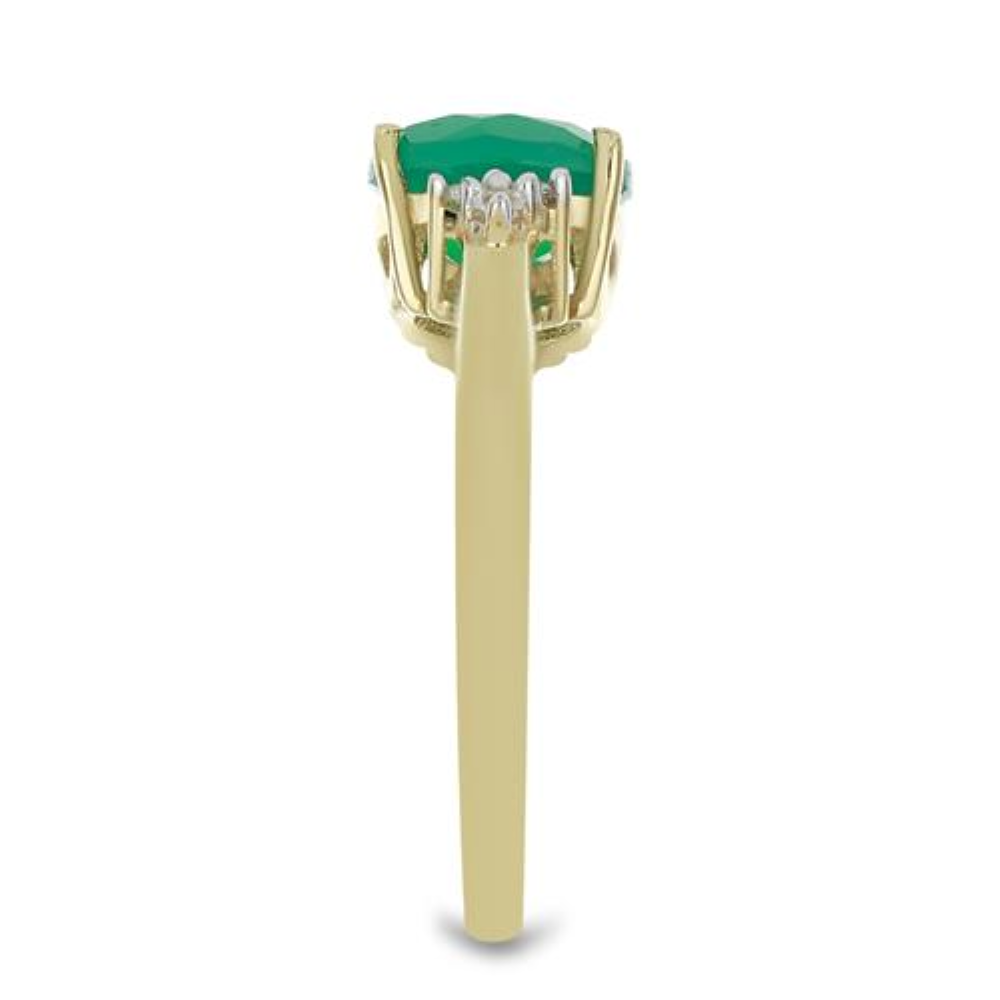 BUY STERLING SILVER NATURAL GREEN ONYX WITH WHITE ZIRCON GEMSTONE CLASSIC RING
