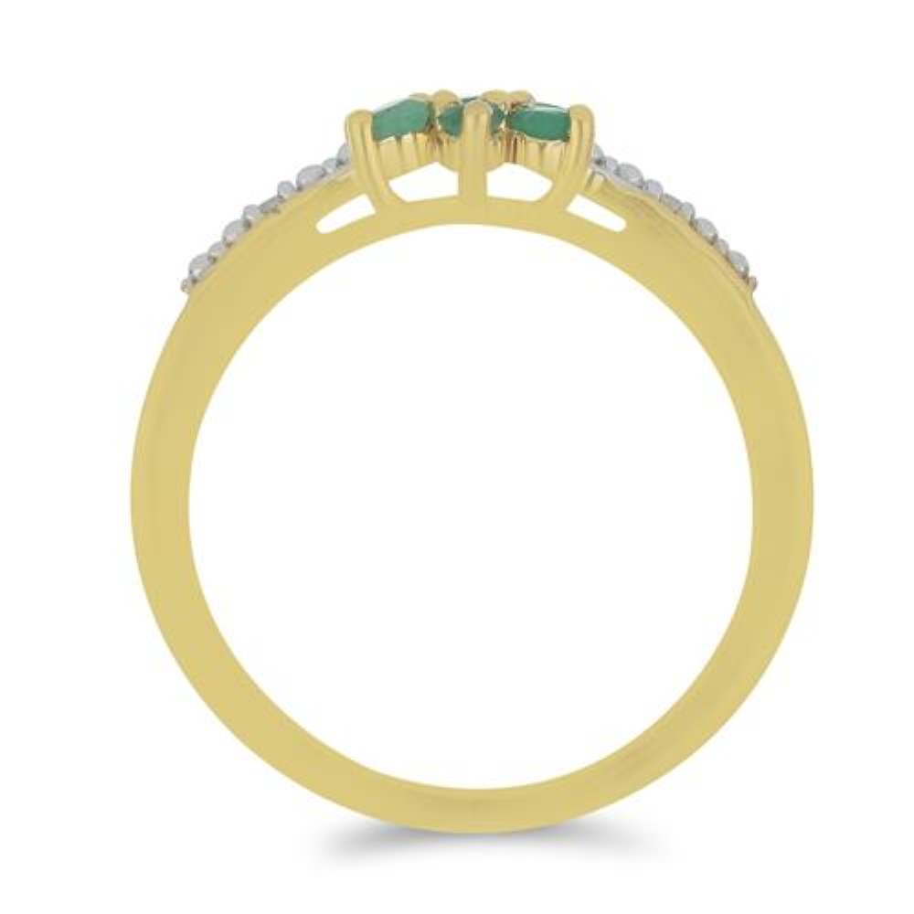 BUY 925 SILVER NATURAL EMERALD WITH DIAMOND DOUBLE CUT GEMSTONE RING