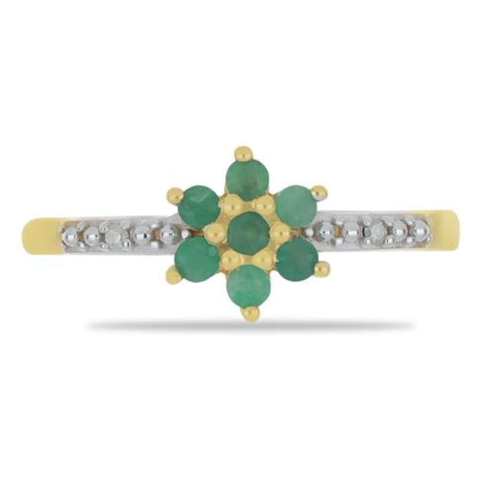 BUY 925 SILVER NATURAL EMERALD WITH DIAMOND DOUBLE CUT GEMSTONE RING