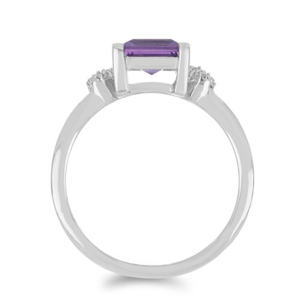 BUY 925 SILVER NATURAL BRAZILIAN AMETHYST WITH  WHITE ZIRCON GEMSTONE CLASSIC RING