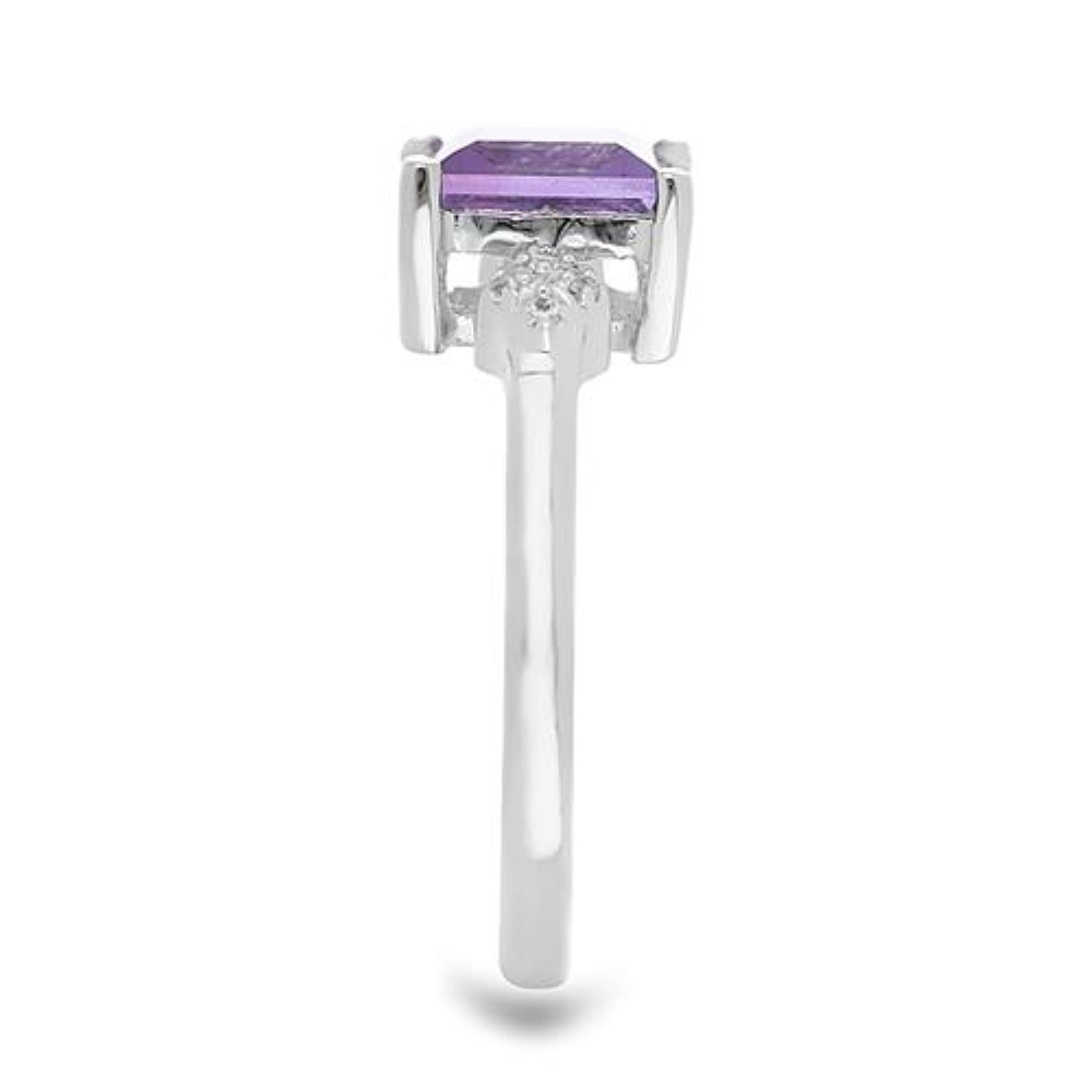 BUY 925 SILVER NATURAL BRAZILIAN AMETHYST WITH  WHITE ZIRCON GEMSTONE CLASSIC RING