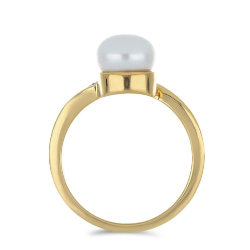 BUY STERLING SILVER NATURAL WHITE FRESHWATER PEARL WITH WHITE ZIRCON GEMSTONE RING 