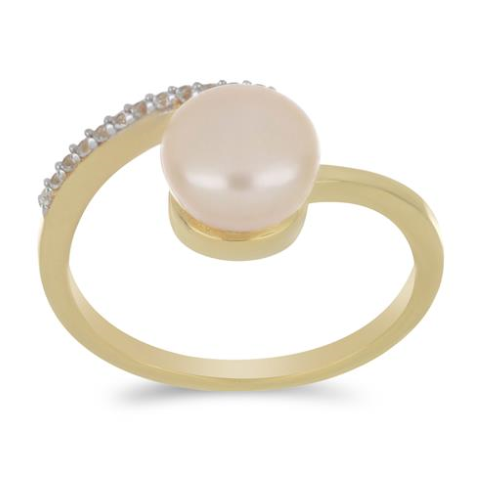 BUY NATURAL PEACH FRESHWATER PEARL WITH WHITE ZIRCON GEMSTONE RING