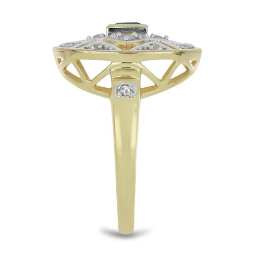 BUY 925 SILVER NATURAL EMERALD WITH WHITE ZIRCON GEMSTONE RING 